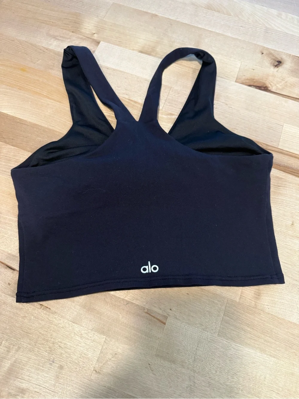 ALO Yoga Airbrush Black V-Neck Active Bra Wide Straps Tank Women Size M